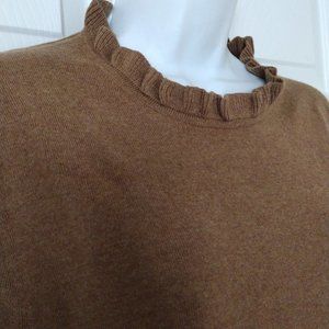 NWT $80 J. Crew Ruffle Nexk Sweater, Size L Tan